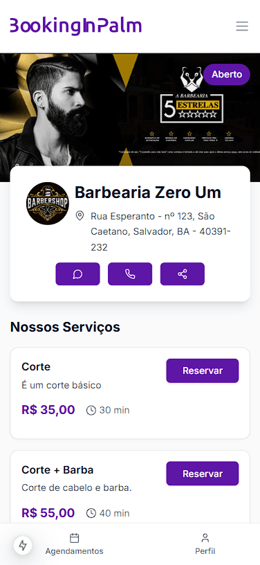 Preview do app Booking In Palm